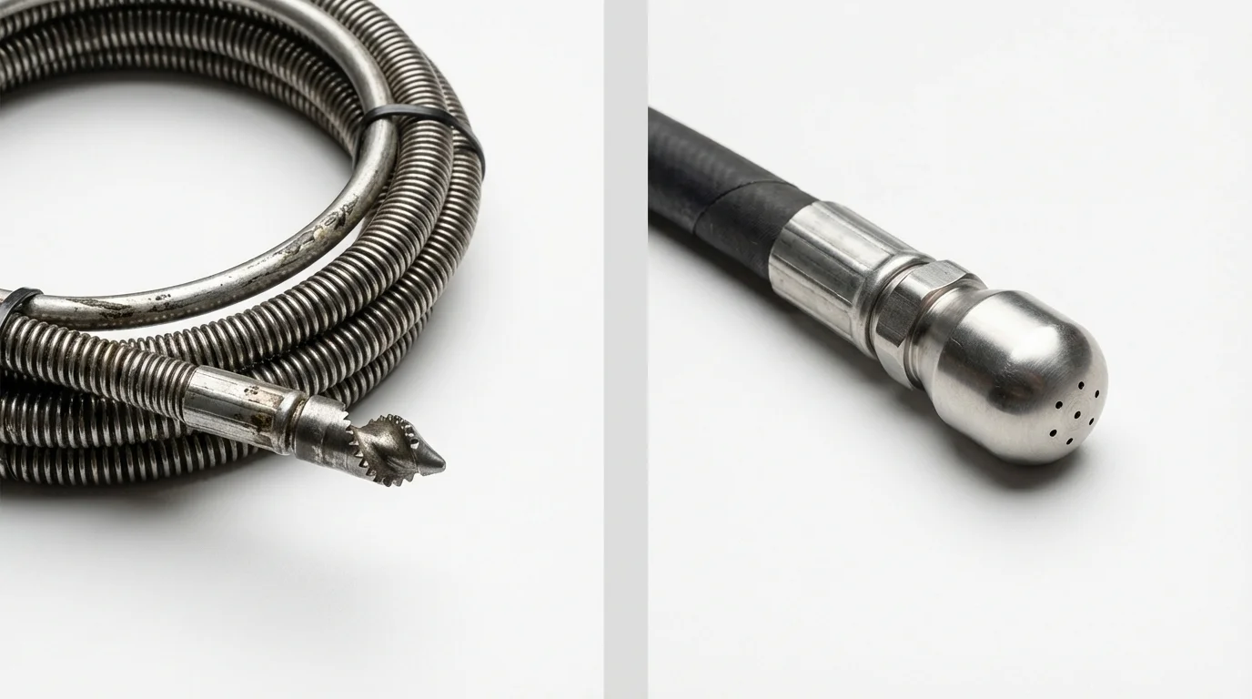 Drain snake cable and hydro jetting nozzle used for drain cleaning in Longmont, CO
