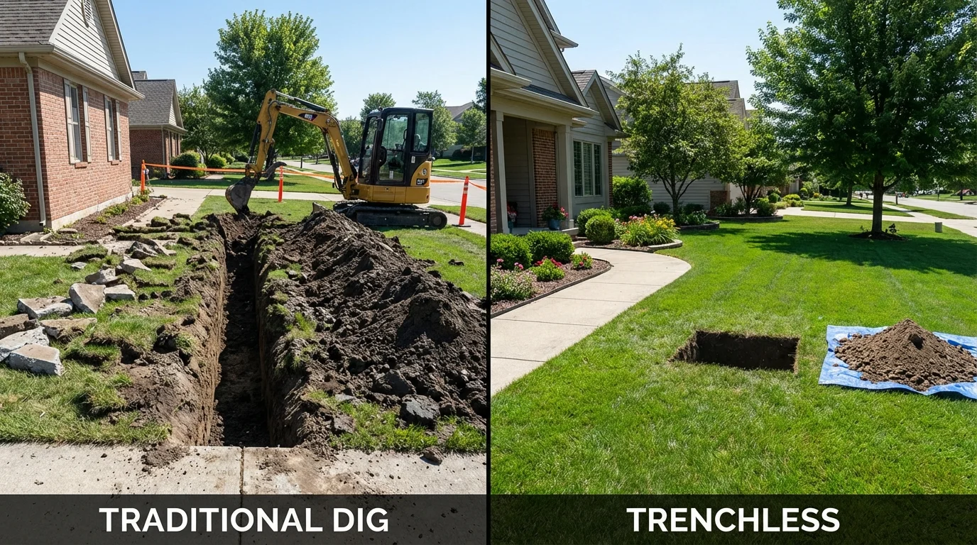 Trenchless sewer repair with minimal yard damage versus traditional excavation in Longmont, CO